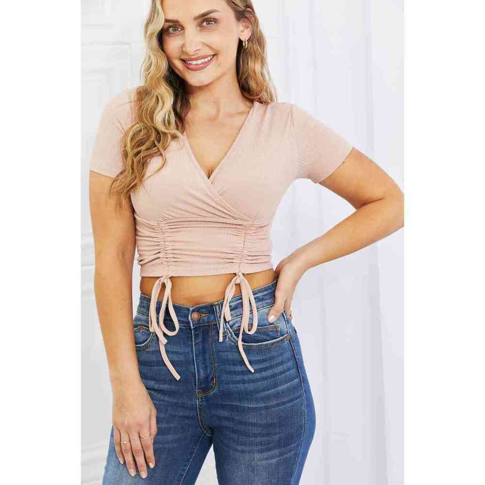Capella Back To Simple Full Size Ribbed Front Scrunched Top in Blush - Picture 5 of 5
